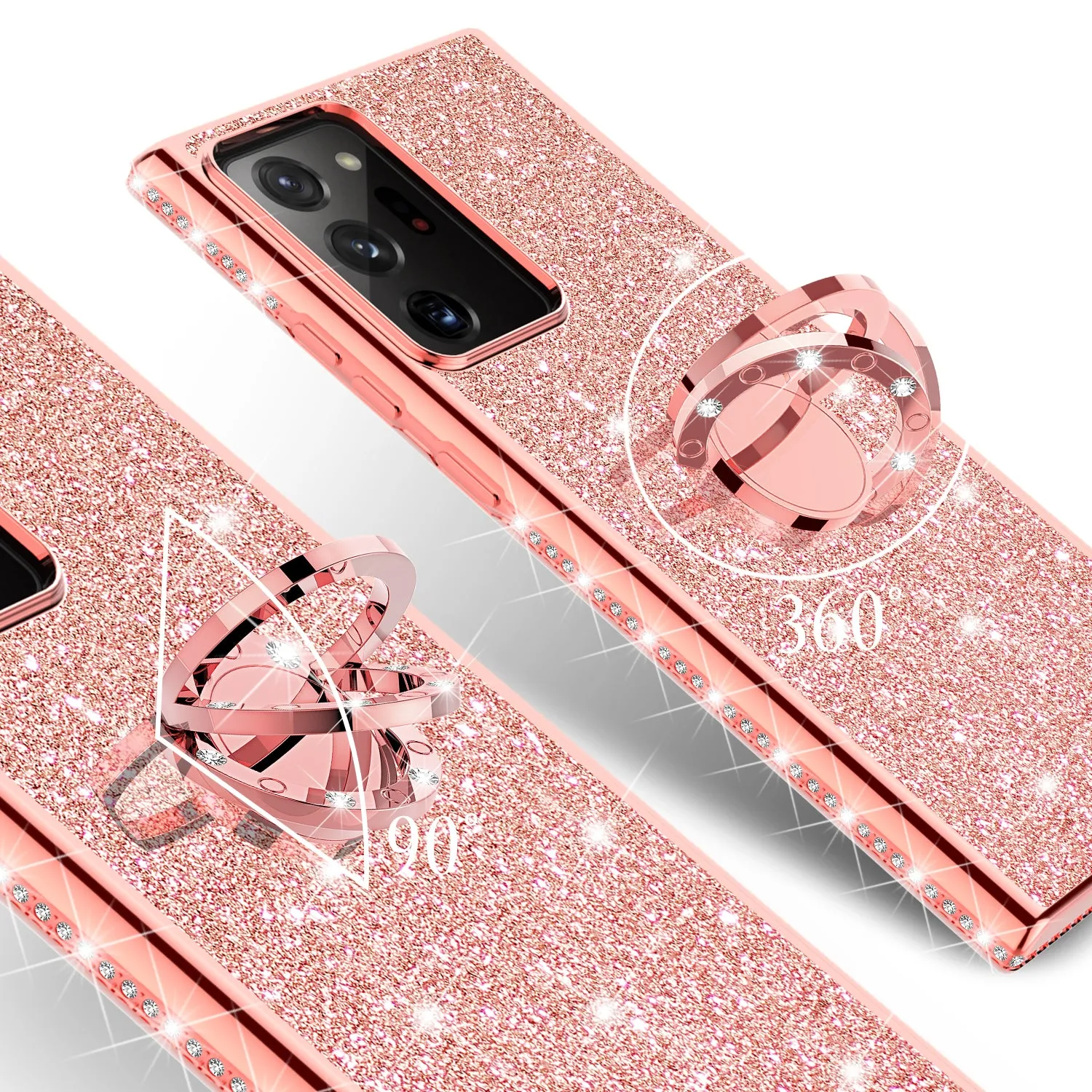 Samsung Galaxy Note 20 Ultra Case, Glitter Cute Phone Case Girls with Kickstand,Bling Diamond Rhinestone Bumper Ring Stand Sparkly Luxury Clear Thin Soft Protective Samsung Galaxy Note 20 Ultra Case for Girl Women - Rose Gold