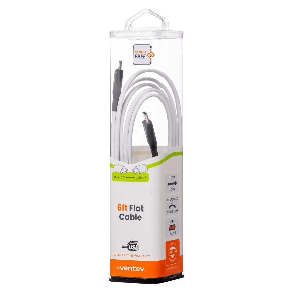 Ventev Chargesync Flat USB C to USB C Cable 6ft by Ventev