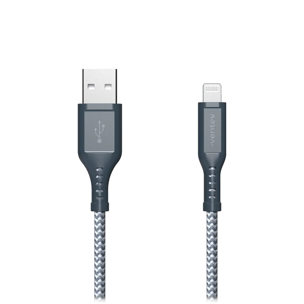 Ventev High Speed USB A to Apple Lightning Braided Cable with 2x the Copper for Faster Charging 6ft Gray by Ventev