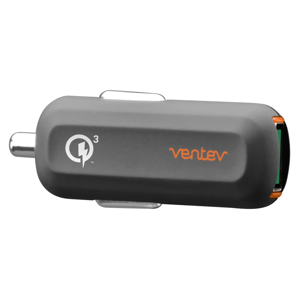 Ventev QC3.0 24W dashport rq1300 mini Car Charger and USB A to USB C Cable 3.3ft Gray by Ventev