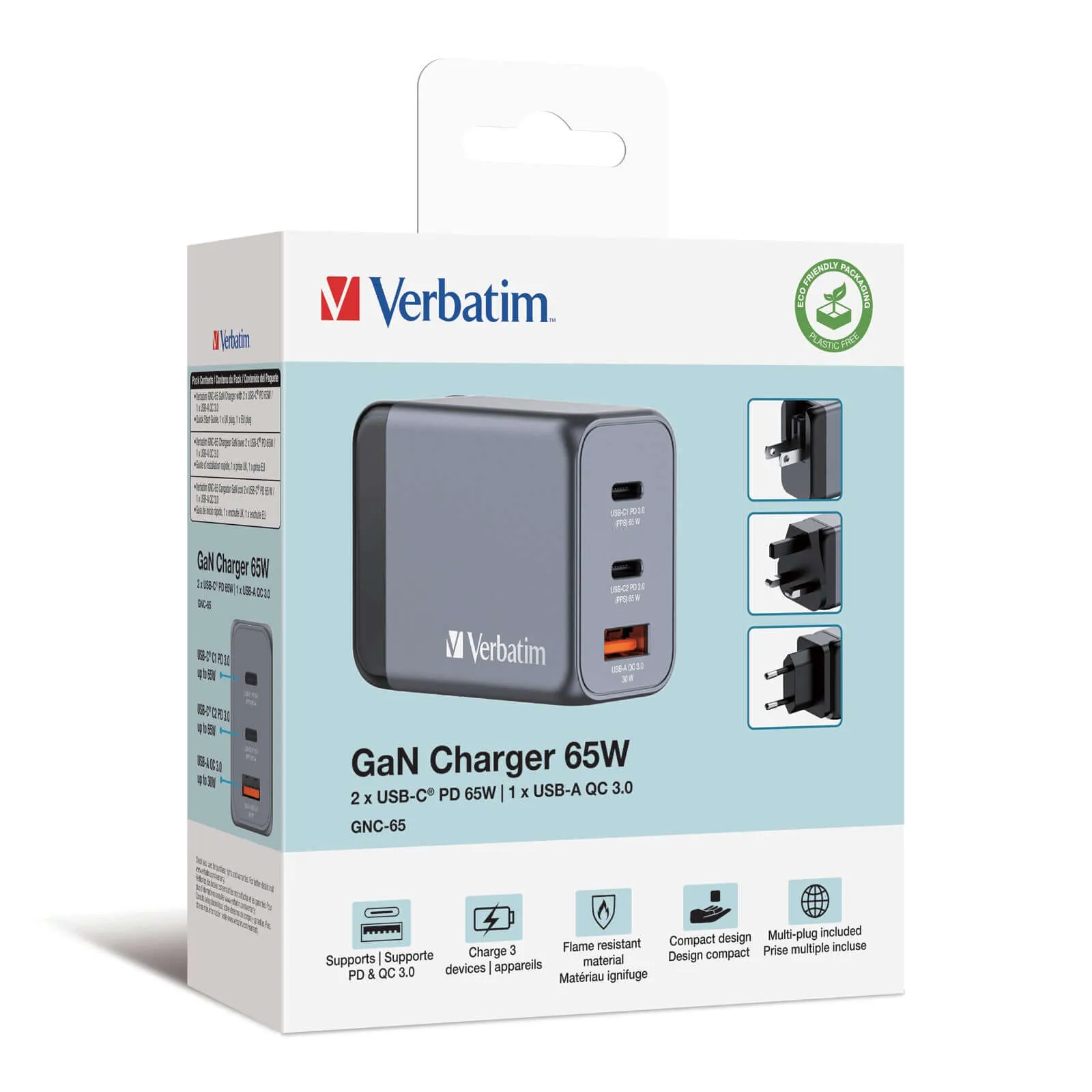 Verbatim 3-Port 65W GaN Charger 32201