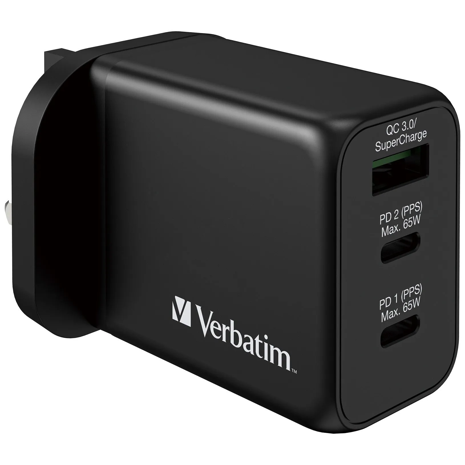 Verbatim 3 Port 65W PD 3.0 & QC 3.0 GaN Charger