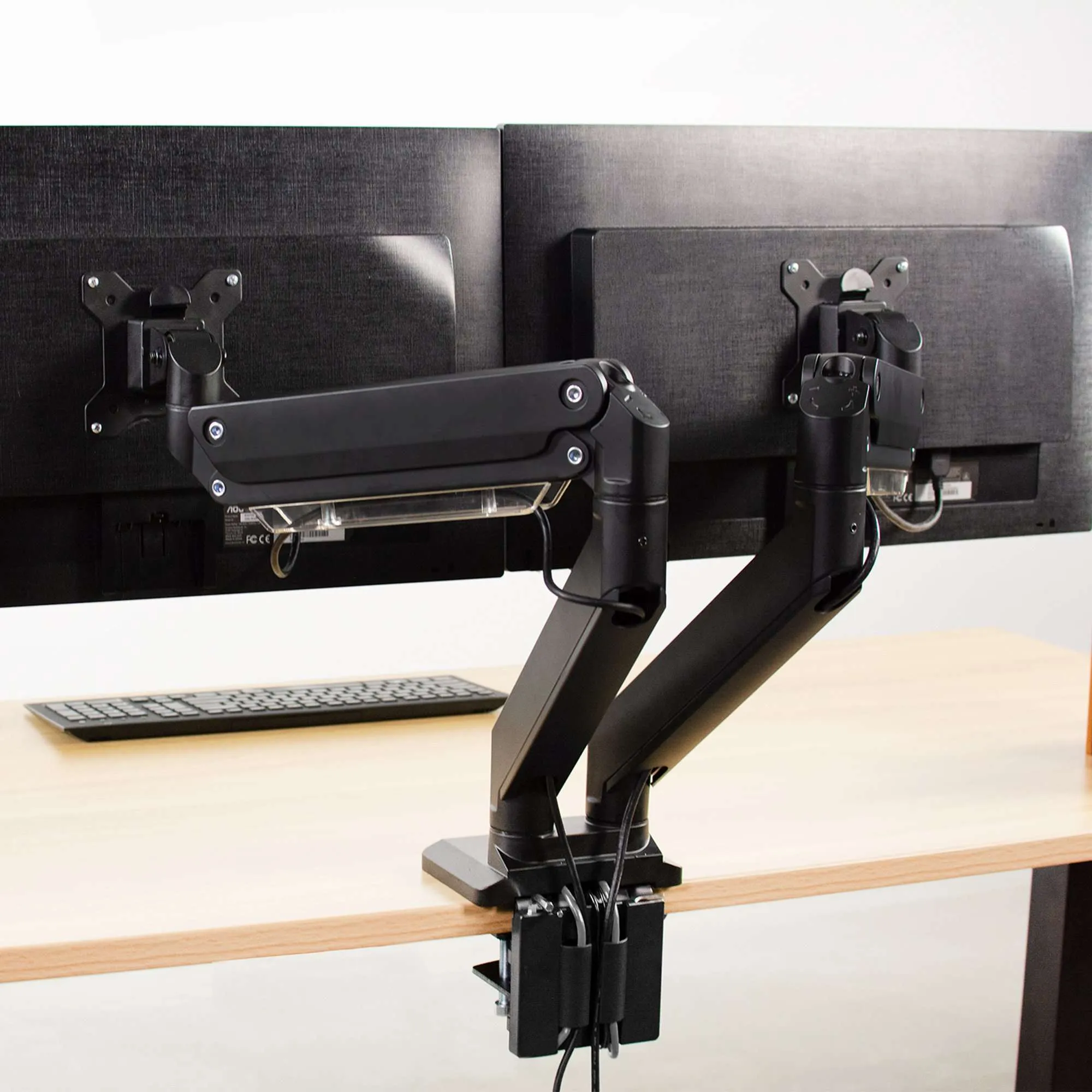 VIVO Black Pneumatic Arm Dual Monitor Desk Mount, STAND-V102G2