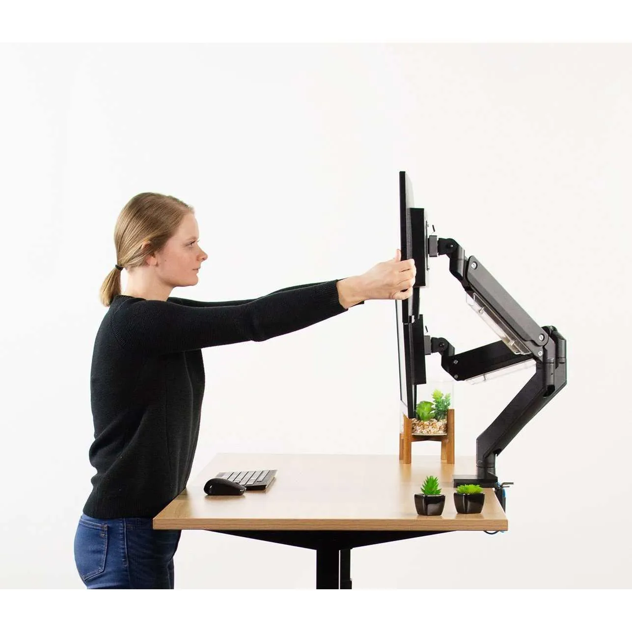 VIVO Black Pneumatic Arm Dual Monitor Desk Mount, STAND-V102G2