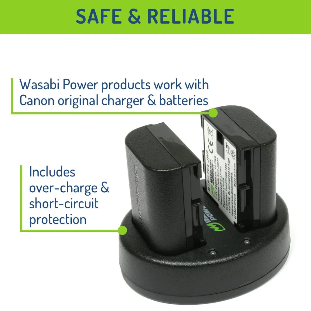 Wasabi Power (2-Pack) Canon LP-E6 LPE6 Battery and Dual Charger with USB-A to Micro USB Charging Cable for Canon EOS R R5 R5C R6 Mirrorless, 5D 6D 7D 60D 70D 80D 90D DSLR Camera, XC15 XC10 Camcorder