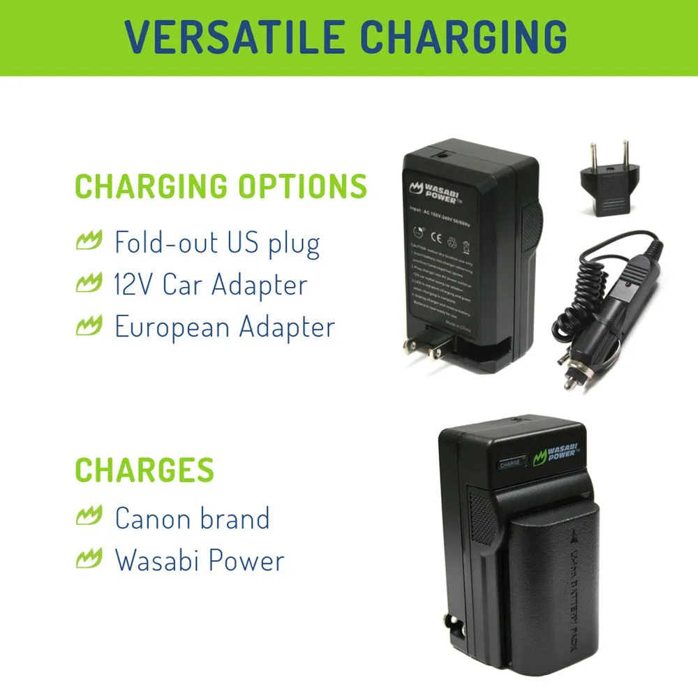 Wasabi Power (2-Pack) Canon LP-E6 LPE6 Battery and Dual Charger with USB-A to Micro USB Charging Cable for Canon EOS R R5 R5C R6 Mirrorless, 5D 6D 7D 60D 70D 80D 90D DSLR Camera, XC15 XC10 Camcorder