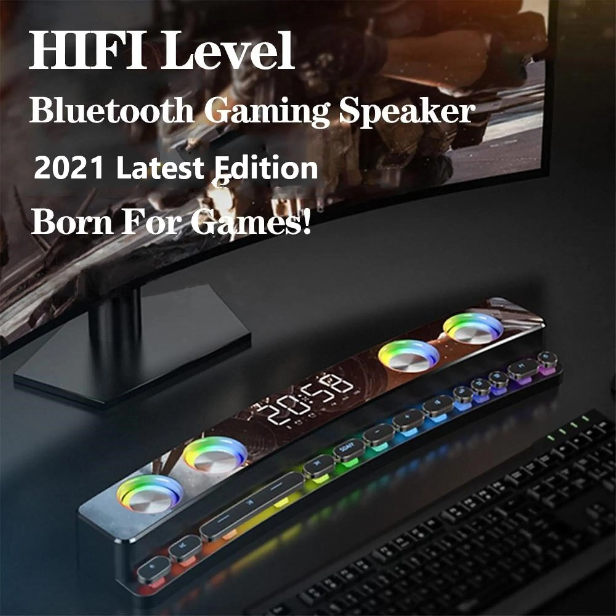 Wireless Bluetooth Computer Gaming Speaker FM Radio Clock Alarm - Black