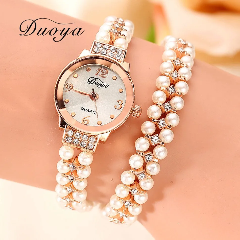 Women Bracelet Watch Women Gold Pearl Jewelry Steel Wristwatch