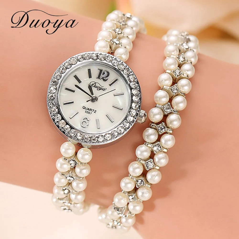 Women Bracelet Watch Women Gold Pearl Jewelry Steel Wristwatch