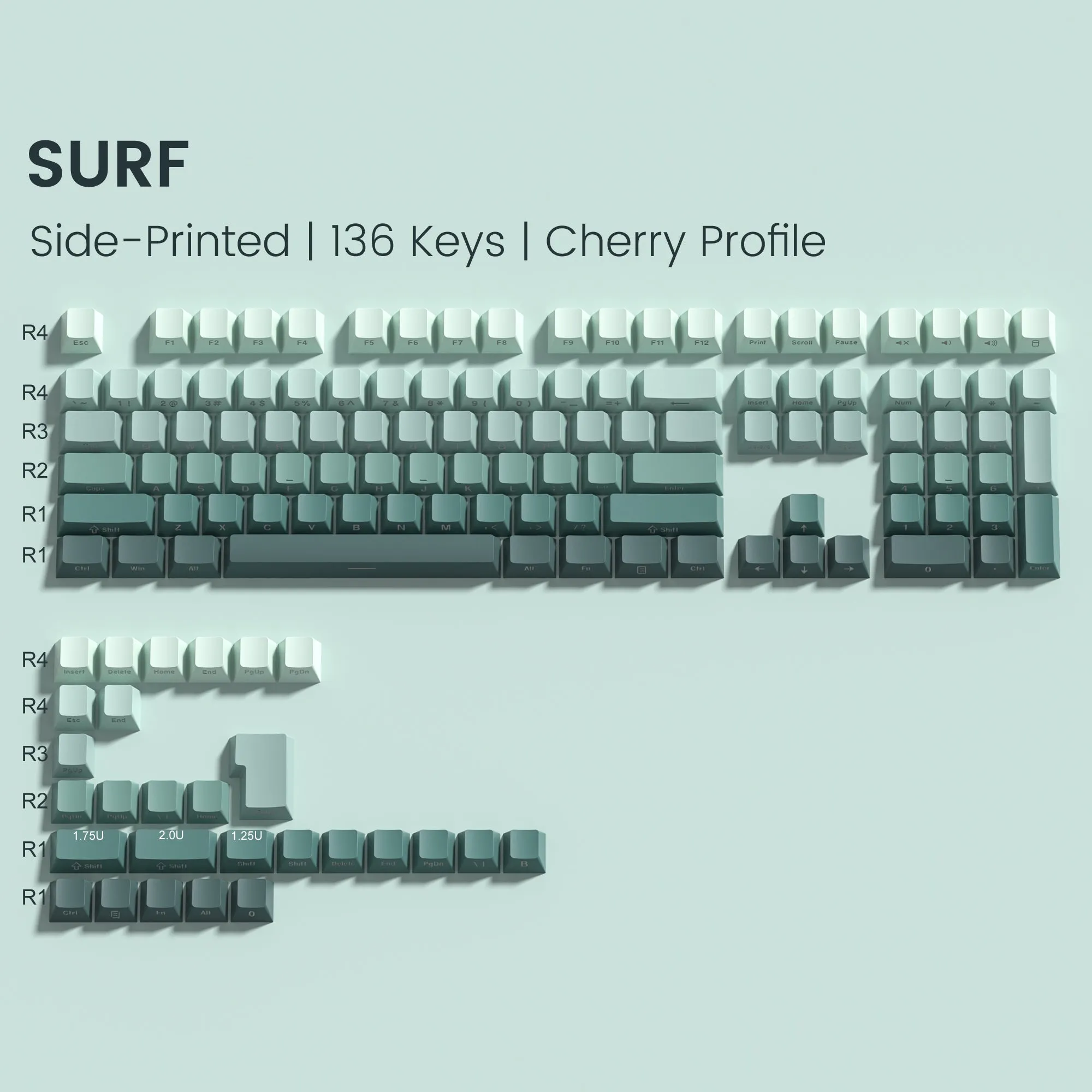 Womier Gradient Series 136-Key Shine-Through Cherry Profile Double-Shot PBT Keycap