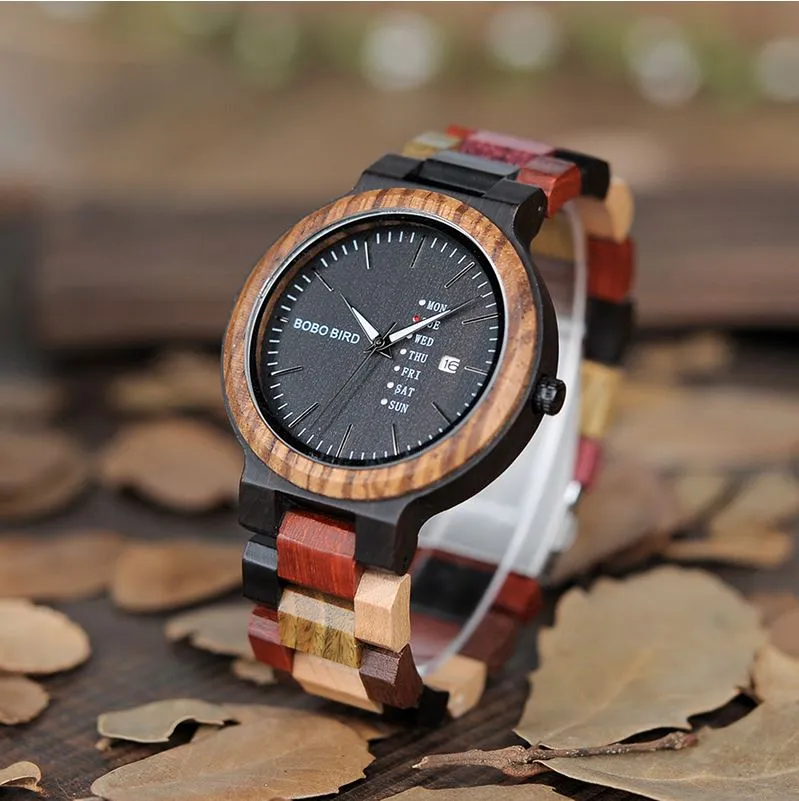 Wooden Couple Wristwatches Timepieces Week Date Display Quartz Watches