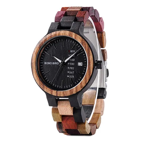 Wooden Couple Wristwatches Timepieces Week Date Display Quartz Watches