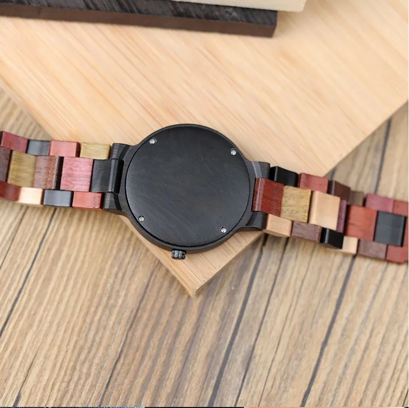 Wooden Couple Wristwatches Timepieces Week Date Display Quartz Watches