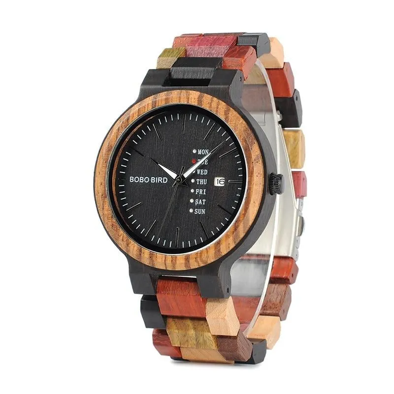 Wooden Couple Wristwatches Timepieces Week Date Display Quartz Watches